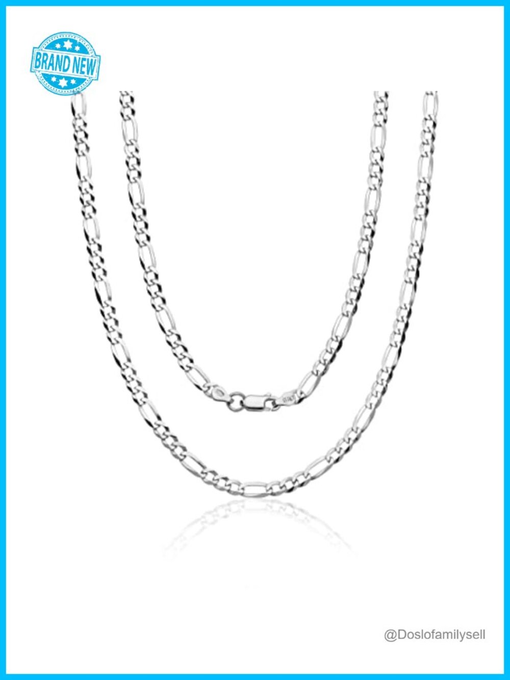 Italian 925 Sterling Silver Figaro Chain Necklace 24" Lobster Clasp